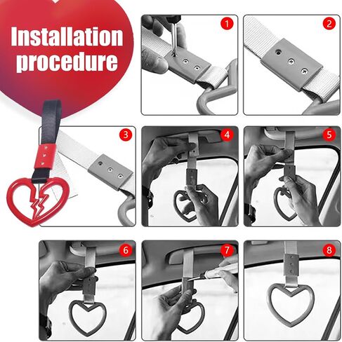 2 PCS Car Warning Hanging Ring, ABS Nylon with Broken Heart Shape Rear Bumper Hand Pull Ring, Multi-Purpose Personalized Decorative Accessory, Compatible with Most Car Models (Red & Black) in Saudi Arabia