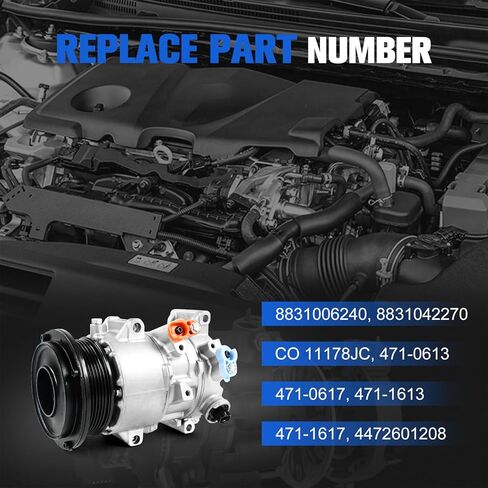 ضاغط تكييف هواء مكيف الهواء مع قابض، متوافق مع Toyota Camry 2007-2009/RAV4 2006-2008 2.4L FWD GAS، ضاغط تكييف الهواء، استبدال # CO 11178JC، 8831006240 in Kuwait