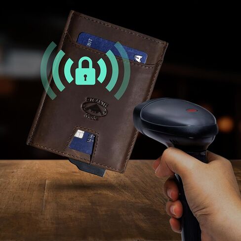 محفظة معدنية منبثقة لوضع التخفي - محفظة أمامية رفيعة تحجب تقنية RFID للرجال - محفظة رجالية من جلد نابا مع 8 حاملات بطاقات، وحامل بطاقات الهوية مع نافذة شفافة وجيب للفواتير - (أسود) in Kuwait