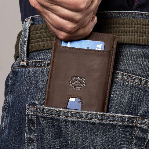 محفظة معدنية منبثقة لوضع التخفي - محفظة أمامية رفيعة تحجب تقنية RFID للرجال - محفظة رجالية من جلد نابا مع 8 حاملات بطاقات، وحامل بطاقات الهوية مع نافذة شفافة وجيب للفواتير - (أسود) in Kuwait