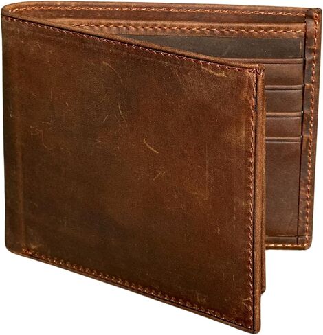Premium Men's Bifold Wallet - Top Grain Leather with Dual ID Windows | Advanced RFID Protection | Slim Design with 8 Card Slots | Durable Stitching | Fathers Day Gift for Him in Saudi Arabia