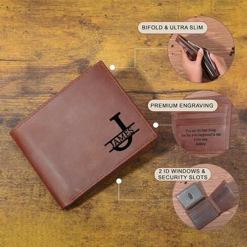 Premium Men's Bifold Wallet - Top Grain Leather with Dual ID Windows | Advanced RFID Protection | Slim Design with 8 Card Slots | Durable Stitching | Fathers Day Gift for Him in Saudi Arabia