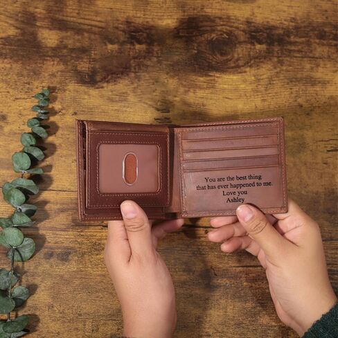 Premium Men's Bifold Wallet - Top Grain Leather with Dual ID Windows | Advanced RFID Protection | Slim Design with 8 Card Slots | Durable Stitching | Fathers Day Gift for Him in Saudi Arabia