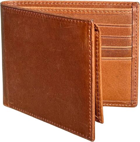 Premium Men's Bifold Wallet - Top Grain Leather with Dual ID Windows | Advanced RFID Protection | Slim Design with 8 Card Slots | Durable Stitching | Fathers Day Gift for Him in Saudi Arabia