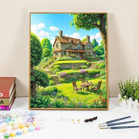 ajepon Landscape Paint by Numbers Kit-House Paint by Number Kits for Adults,Scenery Adults Paint by Numbers Kits on Canvas Without Frame Oil Painting Acrylic Paints for Home Wall Decor 16X20inch in Saudi Arabia