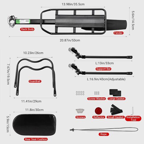 Himiway Rear Bike Rack with Rear Seat Cushion, Bicycle Cargo Rack with Fender Detachable Reflectors, Adjustable Bicycle Carrier Aluminum Alloy Bike Luggage Rack in Saudi Arabia