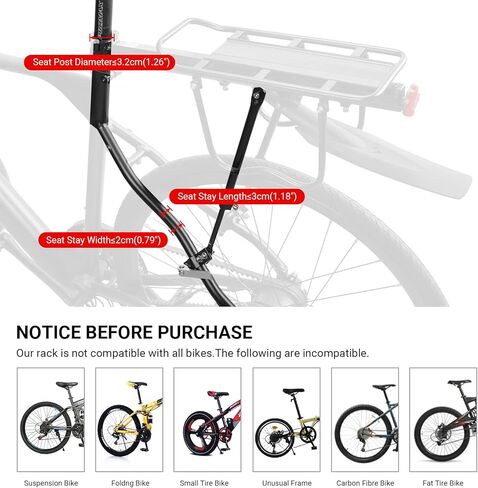 Himiway Rear Bike Rack with Rear Seat Cushion, Bicycle Cargo Rack with Fender Detachable Reflectors, Adjustable Bicycle Carrier Aluminum Alloy Bike Luggage Rack in Saudi Arabia