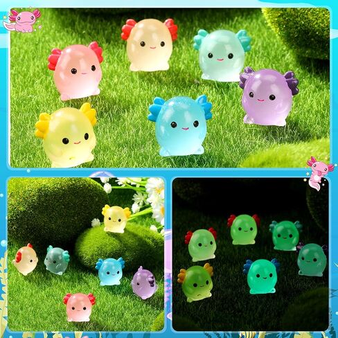 Yousoontic 60 Pcs Luminous Mini Axolotl Resin Charms Glow in the Dark Miniature Figurine Axolotl Toy Ornament Axolotl Charms Tiny Figurines for DIY Landscape Garden Dollhouse Birthday Party Decoration in Saudi Arabia