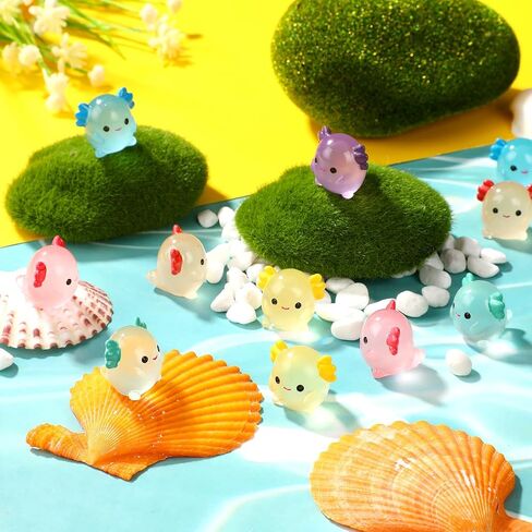 Yousoontic 60 Pcs Luminous Mini Axolotl Resin Charms Glow in the Dark Miniature Figurine Axolotl Toy Ornament Axolotl Charms Tiny Figurines for DIY Landscape Garden Dollhouse Birthday Party Decoration in Saudi Arabia