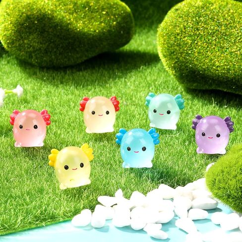 Yousoontic 60 Pcs Luminous Mini Axolotl Resin Charms Glow in the Dark Miniature Figurine Axolotl Toy Ornament Axolotl Charms Tiny Figurines for DIY Landscape Garden Dollhouse Birthday Party Decoration in Saudi Arabia
