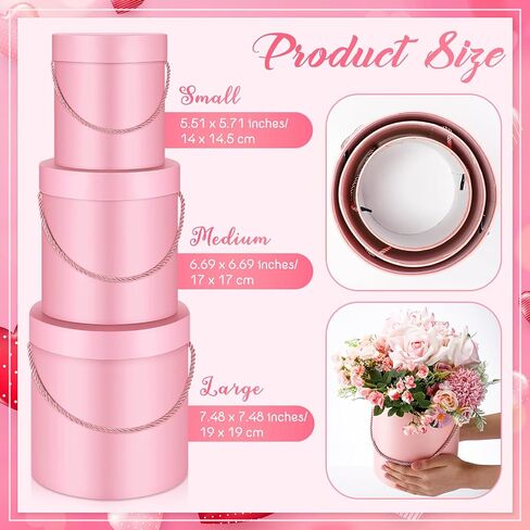 Cholemy 12 Set Round Flower Boxes with Lids 3 Sizes Round Gift Boxes for Arrangements Nesting Gift Box with Handle for Mother's Day Graduation Wedding Birthday(Pink, Red, White, Black) in Kuwait