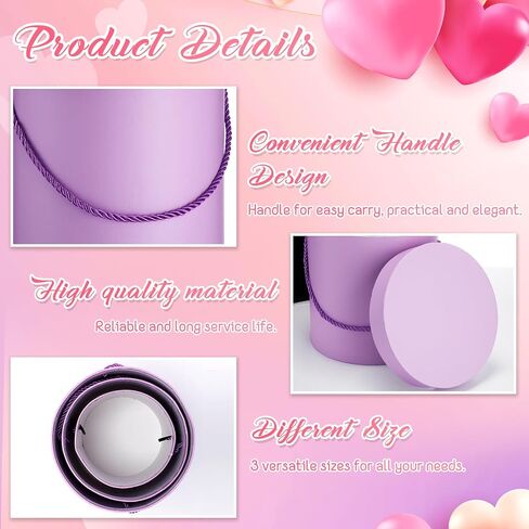 Cholemy 12 Set Round Flower Boxes with Lids 3 Sizes Round Gift Boxes for Arrangements Nesting Gift Box with Handle for Mother's Day Graduation Wedding Birthday(Pink, Red, White, Black) in Kuwait