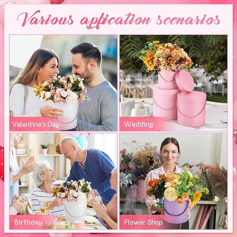 Cholemy 12 Set Round Flower Boxes with Lids 3 Sizes Round Gift Boxes for Arrangements Nesting Gift Box with Handle for Mother's Day Graduation Wedding Birthday(Pink, Red, White, Black) in Kuwait