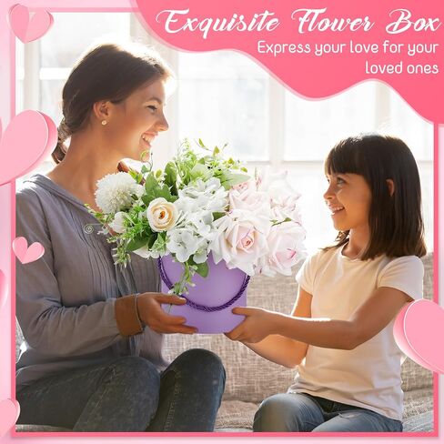 Cholemy 12 Set Round Flower Boxes with Lids 3 Sizes Round Gift Boxes for Arrangements Nesting Gift Box with Handle for Mother's Day Graduation Wedding Birthday(Pink, Red, White, Black) in Kuwait