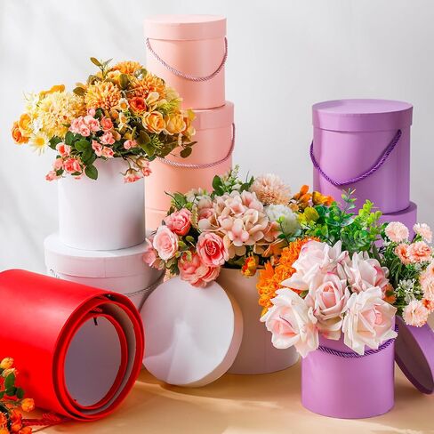 Cholemy 12 Set Round Flower Boxes with Lids 3 Sizes Round Gift Boxes for Arrangements Nesting Gift Box with Handle for Mother's Day Graduation Wedding Birthday(Pink, Red, White, Black) in Kuwait