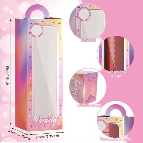 Resurhang 36 Pcs Hot Pink Girls Party Favor Boxes Pink Doll Princess Gift Boxes Holographic Iridescence Shiny Candy Boxes Treat Goodie Bag for Birthday Bachelorette Party Decorations Supplies in Saudi Arabia