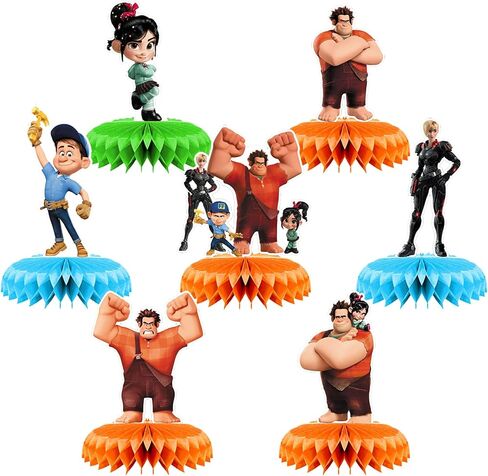 ديكورات حفلات Wreck it Ralph، 7 قطع من قطع مركزية على شكل قرص العسل، ديكورات طاولة جانبية ثلاثية الأبعاد للأطفال من Wreck it Ralph لوازم حفلات Wreck it Ralph in Kuwait