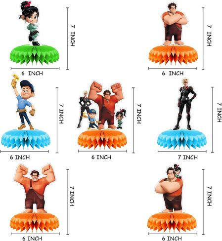 ديكورات حفلات Wreck it Ralph، 7 قطع من قطع مركزية على شكل قرص العسل، ديكورات طاولة جانبية ثلاثية الأبعاد للأطفال من Wreck it Ralph لوازم حفلات Wreck it Ralph in Kuwait