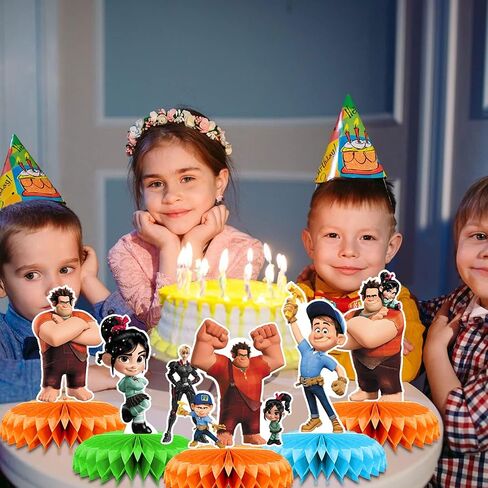 ديكورات حفلات Wreck it Ralph، 7 قطع من قطع مركزية على شكل قرص العسل، ديكورات طاولة جانبية ثلاثية الأبعاد للأطفال من Wreck it Ralph لوازم حفلات Wreck it Ralph in Kuwait