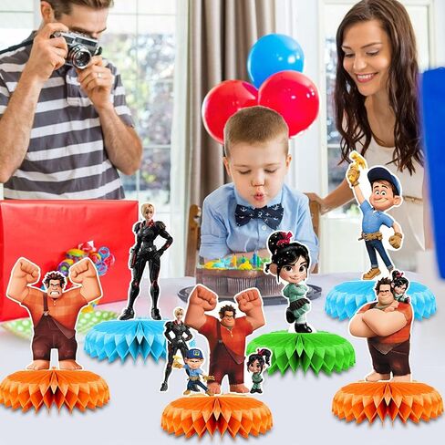 ديكورات حفلات Wreck it Ralph، 7 قطع من قطع مركزية على شكل قرص العسل، ديكورات طاولة جانبية ثلاثية الأبعاد للأطفال من Wreck it Ralph لوازم حفلات Wreck it Ralph in Kuwait