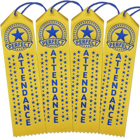 Perfect Attendance Award Ribbons - 100 Yellow Ribbons with Card & String in Saudi Arabia