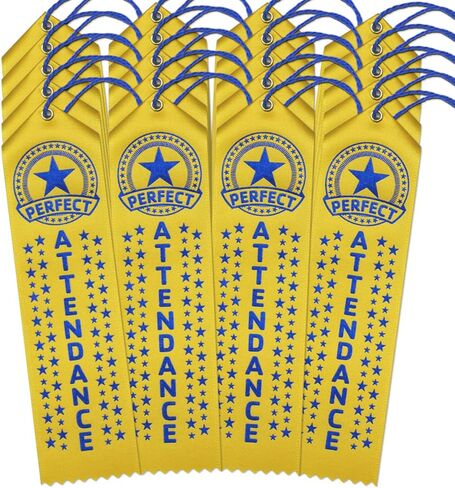 Perfect Attendance Award Ribbons - 100 Yellow Ribbons with Card & String in Saudi Arabia