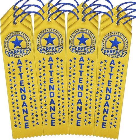 Perfect Attendance Award Ribbons - 100 Yellow Ribbons with Card & String in Saudi Arabia