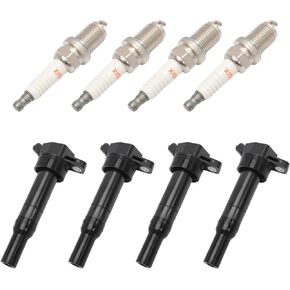 Pack of 4 Ignition Coil &Spark Plugs Fit for 2011-2019 Hyundai Elantra Tucson Kia Soul Forte 1.8 2.0 L4 UF651 27300-2E000