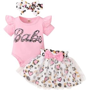 Newborn Baby Girl's Romper Dress with Headband Outfit Set