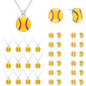 12 Sets Softball Necklace and Earrings Sport Theme Gifts Softball Earrings Stud Softball Pendant Necklaces for Girls Teen Youth Women Player Softball Game Fan Jewelry Accessories