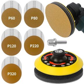 Premium Gold Angle Grinder Sanding Disc, 53PCS 5 Inch Drill Sanding Attachment, Hook and Loop Backing Pad with Sander Pads Sandpaper for Woodworking or Automotive (60/80/120/220/320 Grit)