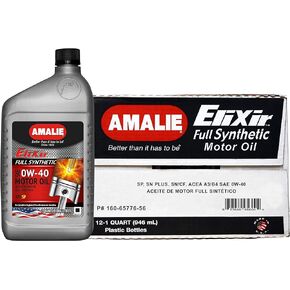 AMALIE Elixir 0W-40 Full Synthetic Motor Oil (160-65776-56) 1 Quart Bottle, Pack of 12