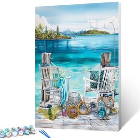 Coastal Beach Paint by Number for Adults Beginner and Kids,Cool surfboards DIY Acrylic Contemporary Painting by Numbers for Kids Beginners 16x20 inch Painting Craft On Canvas Home Decor(without frame)