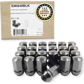 Wheel Accessories Parts 24 Pcs M14x1.5 14x1.5 OEM Style Lug Nuts 6509422AA | 611.330 1.65" Long Black 7/8" Hex Fits Jeep Grand Wagoneer | Wagoneer | 2019+ Ram 1500