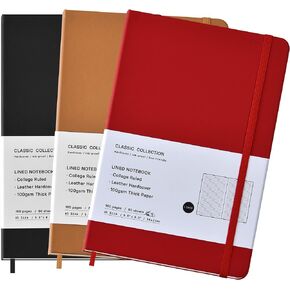 Coopay 3 Pack A5 Journal Notebooks Classic College Ruled Notebooks Hardcover Leatherette Lined Journals for Office Home School Business, 8.3 x 5.5 inch, 100GSM Thick Paper, 160 Pages (Brown)