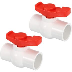 PATIKIL 40mm 1-1/2" ID PVC Ball Valve, 2 Pack Socket Type Shut-off Valve with Easy to Rotate Handle for Water Flow Control, White/Red