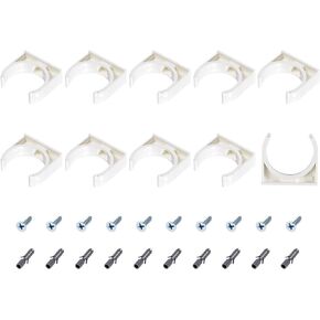 PVC Water Pipe Clips (24mm/0.94") 20Pcs, Plastic U Shaped Pipe Fitting Clamps with Screws - for Tubing Hose Water Supply, White
