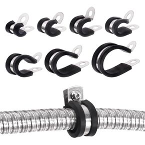 Glarks 26Pcs 1'' 304 Stainless Steel Cable Clamps, Rubber Cushioned Insulated Clamps Hose Clamps Loop Clamps Pipe Clamps Metal Clamps Set for Tube, Pipe or Wire Cord Installation
