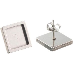 20pcs Stainless Steel Blank Stud Earring Base 10mm Square Cameo cabochon Setting Trays DIY Earrings Bezel findings