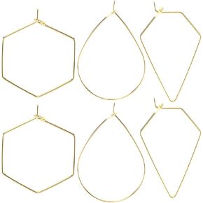 OIIKI 3 Pairs Gold Geometric Earring Hoops for Women, 18k Gold Plated Metal Beading Hooks for Earring, Hypoallergenic Wire Hoop Earring Supplies for Jewelry Making, DIY Jewelry