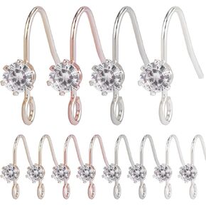 24pcs 4 Color Earring Hooks Silver, Cubic Zirconia Earring Hooks, Rhinestone Earring Hooks, for DIY Earring Designs Jewelry Making