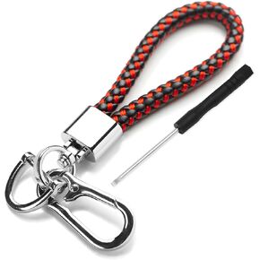 سلسلة مفاتيح BOOMIBOO لملحقات منظم مفاتيح السيارة مع حلقة على شكل حرف D مضفرة من الجلد من الألياف الدقيقة سلسلة مفاتيح عالمية للسيارة (أسود/أحمر 2) in Kuwait