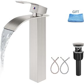 Aolemi Tall Bathroom Faucet Vessel Sink Faucet Single Hole 1 Handle Lavatory Vanity RV Deck Mount Mixer Tap with Pop Up Drain Assembly, Brushed Nickel, Aerator Spout