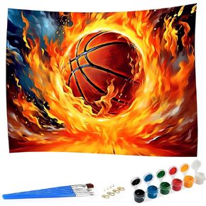 SKRYUIE Paint by Numbers Basketball for Adults, Acrylic Oil Painting by Numbers Kits Fire for Beginner with Paintbrushes Brushes Paintwork Art Crafts Canvas for Home Decor 16x20 inch