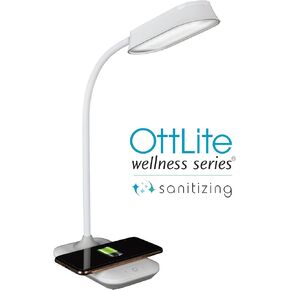 OttLite Achieve LED Sanitizing Desk Lamp Wireless Charging and USB Charging - Touch Activated, Flexible Neck, Modern Light for Reading, Crafting & Office Desktop