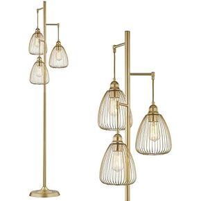 مصباح أرضي من LeeZM، مصباح مزرعة قائم مع 3 رؤوس قفص على شكل دمعة، إضاءة عمود صناعي طويل القامة (3 مصابيح مستبعدة)، مصباح أرضي على شكل شجرة Torchiere ريفي لغرفة المعيشة، المنزل، المكتب - ذهبي in Kuwait