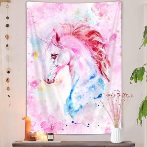 Pink Unicorn Tapestry Room Decor, Unicorn Posters Tapestry Bedroom Decor for Girls, Watercolor Print Unicorn Tapestry Wall Hanging Decorations (40"W X 60"H)