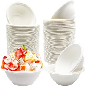 100 Pack White Disposable Paper Bowls,8oz Natural Compostable Bowls,Eco-friendly Paper Biodegradable Bowls for Party,Salad,Dessert