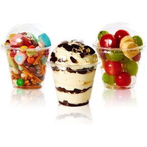 Vplus 200 Pack 9 OZ Plastic Cups With Dome Lids, 9 OZ PET Crystal Clear Cups, Disposable Plastic Cups For Parfait, Fruit, Desserts, Snacks, Yogurt, and Jelly