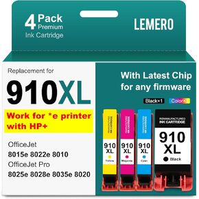استبدال خرطوشة الحبر المعاد تصنيعها من LEMERO لحبر HP 910XL 910 لحبر Officejet Pro 8025e 8020 8028e 8035 خراطيش الحبر لحزمة خراطيش الحبر 910XL (4 عبوات BKCMY) in Kuwait